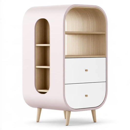 Aparador con nichos curvos y cajones bajos - rosa/beige/blanco