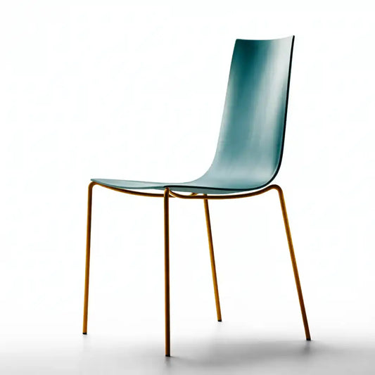 Silla con respaldo alto y patas finas - turquesa/dorado
