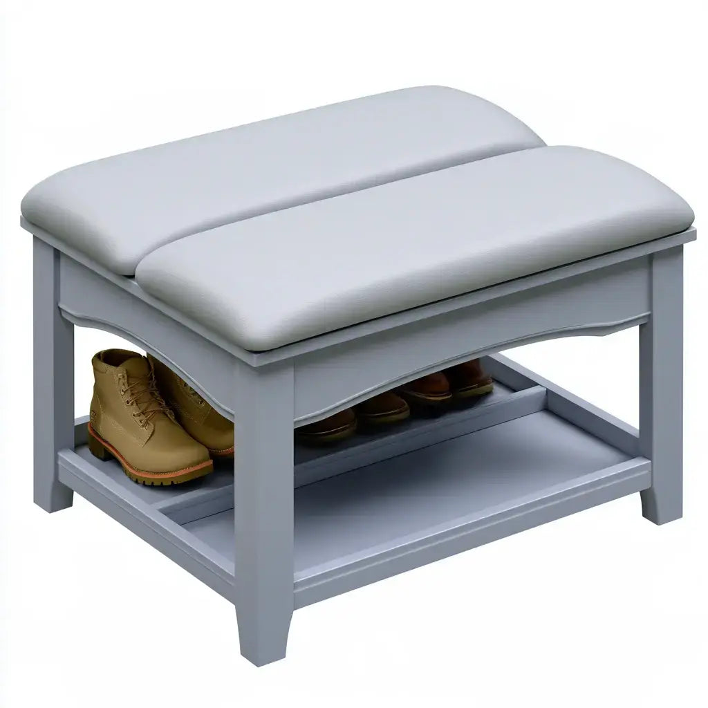 Blue Zoharvilla shoe storage bench with cushioned seat and lower shelf, perfect for entryways and small spaces.