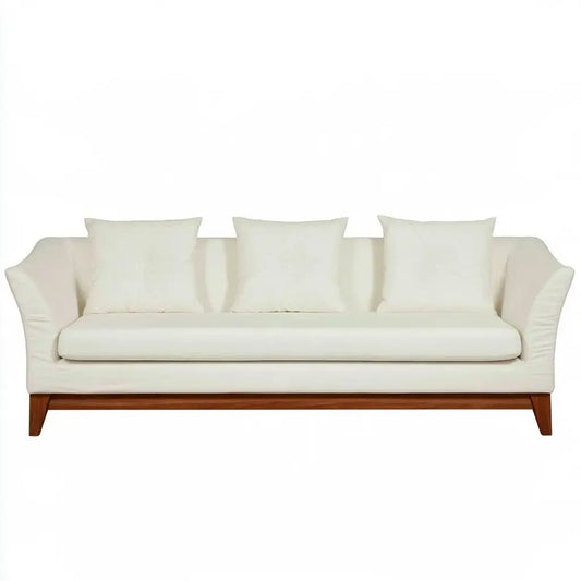 Sofá con brazos curvos y base vista - beige/marrón