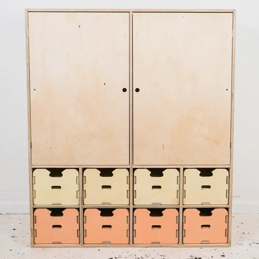 Armario con puertas superiores y módulos bajos - beige/naranja