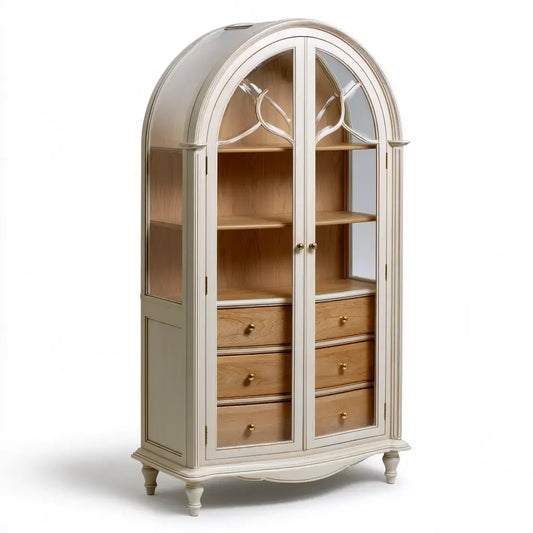 Vitrina con remate arqueado y cajones bajos - beige