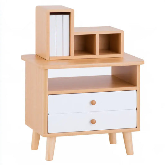 Aparador con estantes asimétricos y cajones claros - beige/blanco