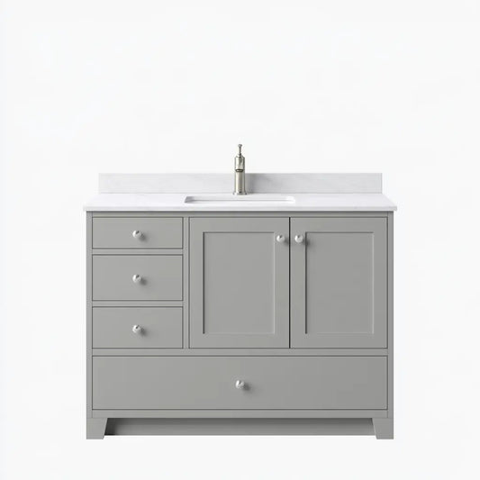 Mueble de baño con puertas centrales y cajones laterales - gris/blanco